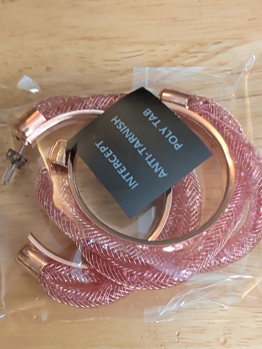 Rose Gold Pink Mesh Hoop Earrings - Unbranded